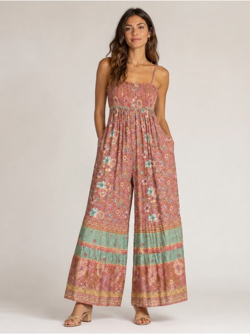 Umgee Boho Floral Wide Leg Romper Jumpsuit Women’s Medium NWT